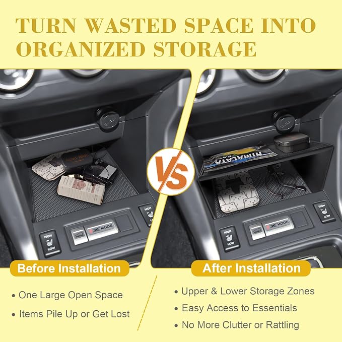 Bundle of Center Console Organizer and Armrest Hanging Storage Box, Compatible with 2013-2018 Subaru Forester, ABS Storage Compartment Divider