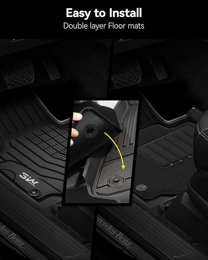 3W Floor Mats with Carpets Custom Fit Mercedez Benz GLB 2020-2026, TPE Floor Liner Thickened Carpet with Safety Locks and Driver Heel Pad for Benz GLB250 GLB35 AMG Cars Accessory