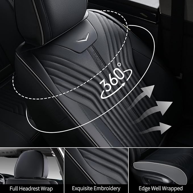 FLORICH Leather Car Seat Cover Automotive Seat Covers Front Seat Waterproof Full Coverage Car Seat Cushion Protector Universal Fit for Most Cars Trucks SUV, Black