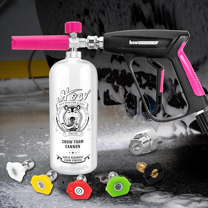 H.O.W DETAILING Short Pressure Washer Gun Kit with 1L Snow Foam Cannon, Foam Gun Car Wash Sprayer, 5 Nozzle Tips & 1/4'' Quick Connector