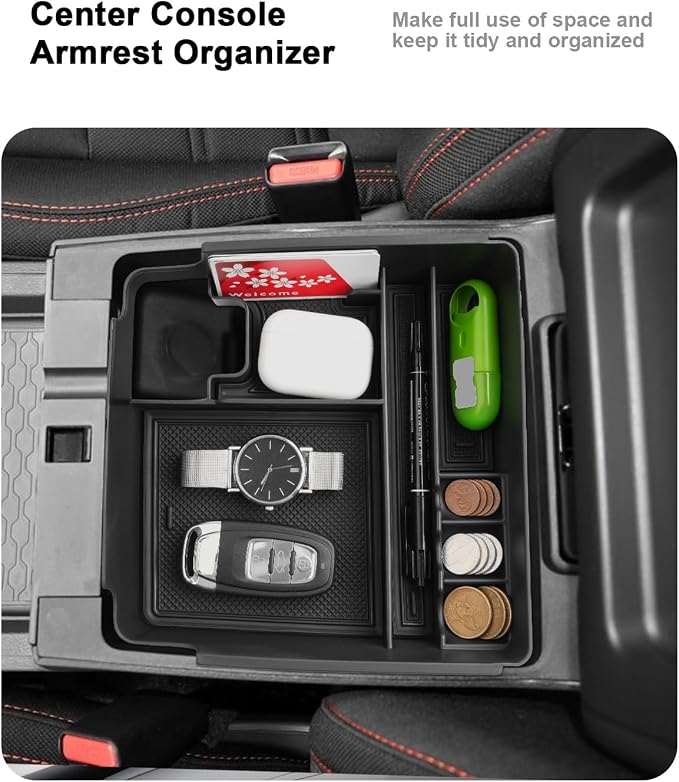 Center Console Organizer Set For 2022-2026 Nissan Frontier - 3 Pcs Armrest Box Storage Tray + Middle Console Organizer + TPE Cup Holder Insert For 2022-2026 Frontier Accessories - Solid ABS No-Slip
