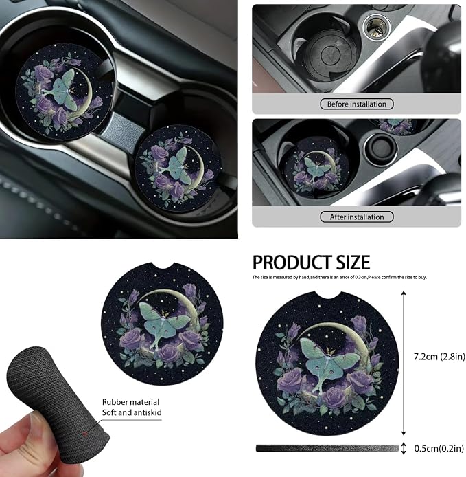 Moth Moon Car Seat Covers Full Set 15 Pcs Universal Car Accessories Steering Wheel Cover Seat Belt Pads Garbage Bag Car Headrest Pillow Covers Armrest Pad