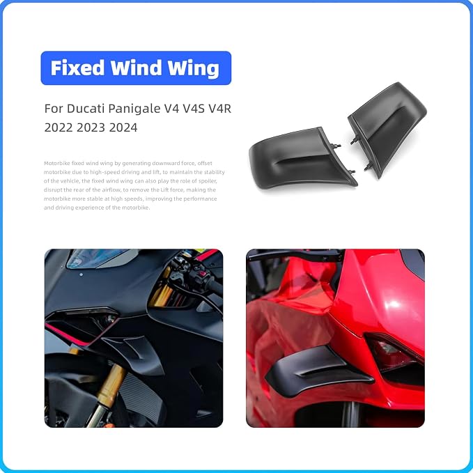 for Panigale Accessories Motorcycle Fairing Wind Fin Air Deflector Black Side Spoiler Wing for Ducati Panigale V4 V4S 2022-2024, Motorcycle Body Work Fairing Kits (Matte Black)