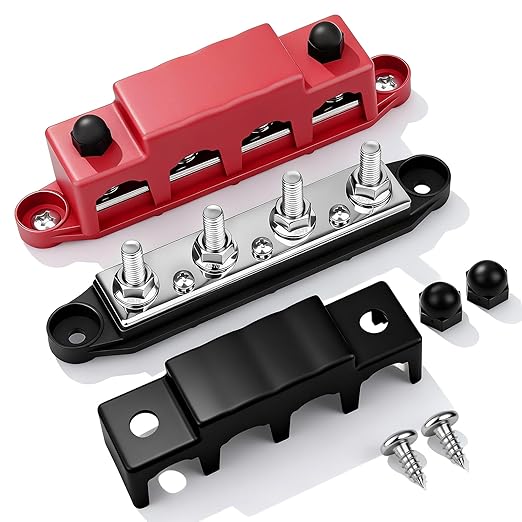400A Bus Bar 12V Power Distribution Block with 5/16" Studs,Marine Battery Bus Bar Terminal Block Positive & Negative for Automotive Car Boat Solar System (400A 4 x 5/16"(M8) Studs)