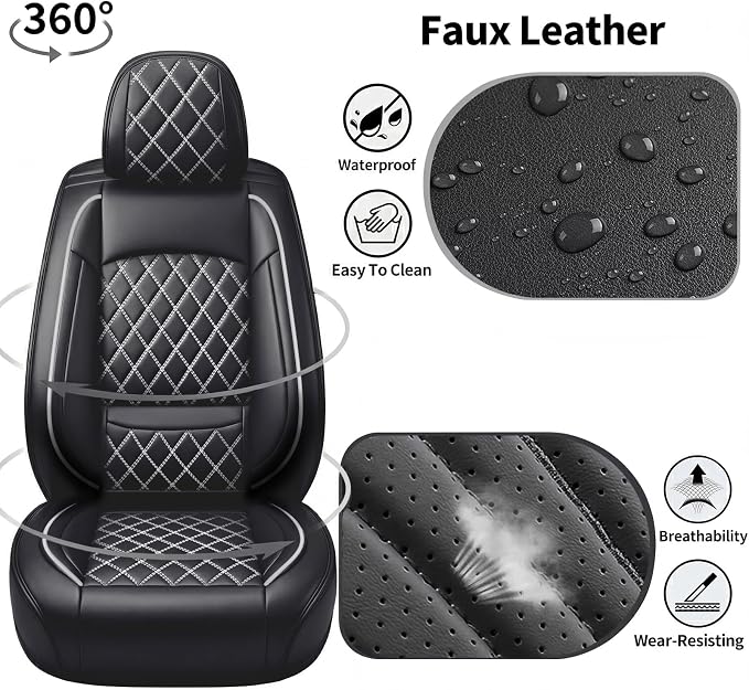 Car Seat Covers Compatible with Ford Bronco Sport 2021-2026-Full Set 5 Seats Luxury Leather All-Weather Seat Cushions & Protectors, Waterproof & Breathable, Airbag Compatible (Whiteline)