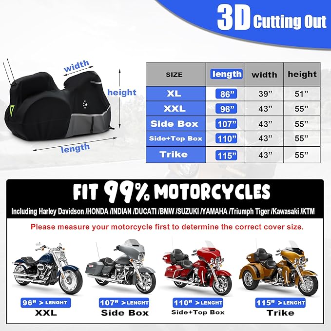 Trike Cover,Motorcycle Cover Heavy Duty 420D Waterproof for Trike Models Harley Davidson freewheeler, Tri Glide, CVO Version, Goldwing, Chidftain, Challenger,Black/Gray