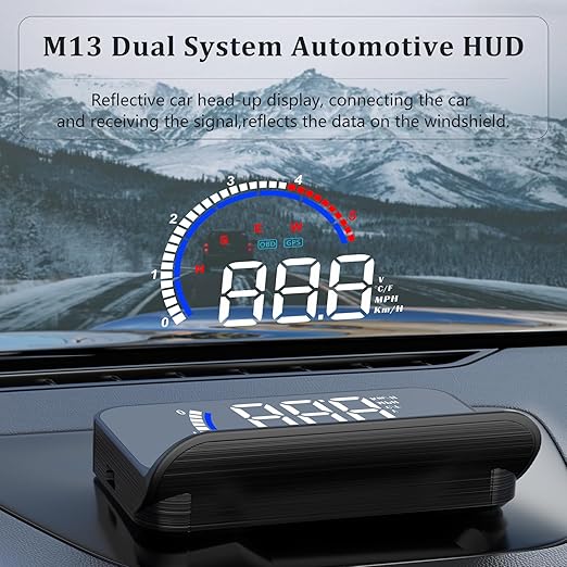 Liiiyuan M13PLUS Heads Up Display for Cars, OBD2+GPS Car GPS Speedometer Display Speed,Time,Mileage,Single Trip,Time, Water Temperature and Multiple Alarm Functions Suitable for All Cars
