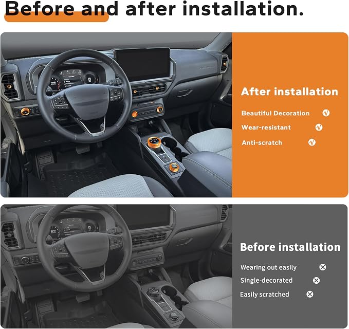 for 2025-2026 Ford Bronco Sport Accessories (Not for Bronco) 9PCS Aluminum Alloy Knob Cover Trim Set for Push Start, Volume, Air Vent Tabs, Headlight & Gear Shift Knob (Orange)