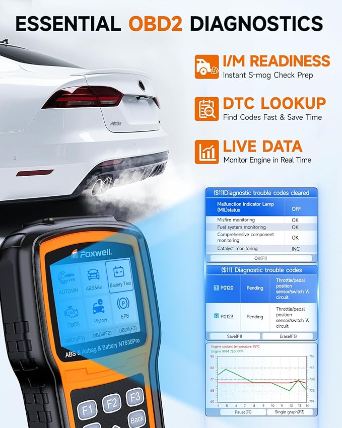 2026 2-in-1 FOXWELL NT630 Pro ABS SRS Scan Tool & Battery Tester, Upgraded from NT630 Plus, OBD2 Scanner with 12V Battery Load Analyzer(100-3000CCA), ABS Bleed, BMS/Oil/SAS/EPB Reset, Live Data