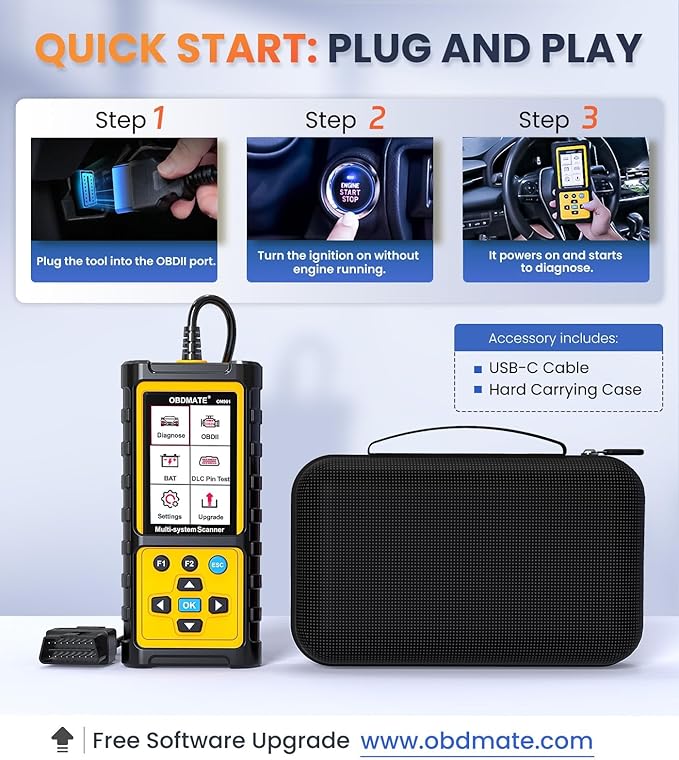 OBD2 Scanner with ABS SRS Transmission, Reset Fault Lights | Check Engine Code Reader with Full OBDII Functions | DLC Pin Test | Battery Voltage Check, Car Diagnostic Tool