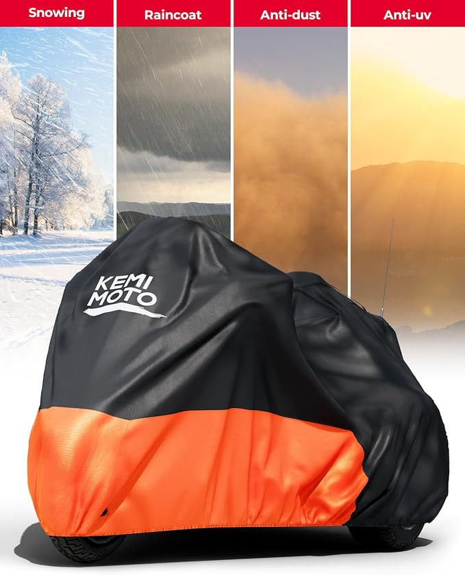 KEMIMOTO Heavy Duty 420D Motorcycle Trike Cover with Antenna Opening 3 Wheel Waterproof Cover Compatible with Trike Models Freewheeler, Tri Glide Outdoor All Weather Protect from Dust Sunlight Rain