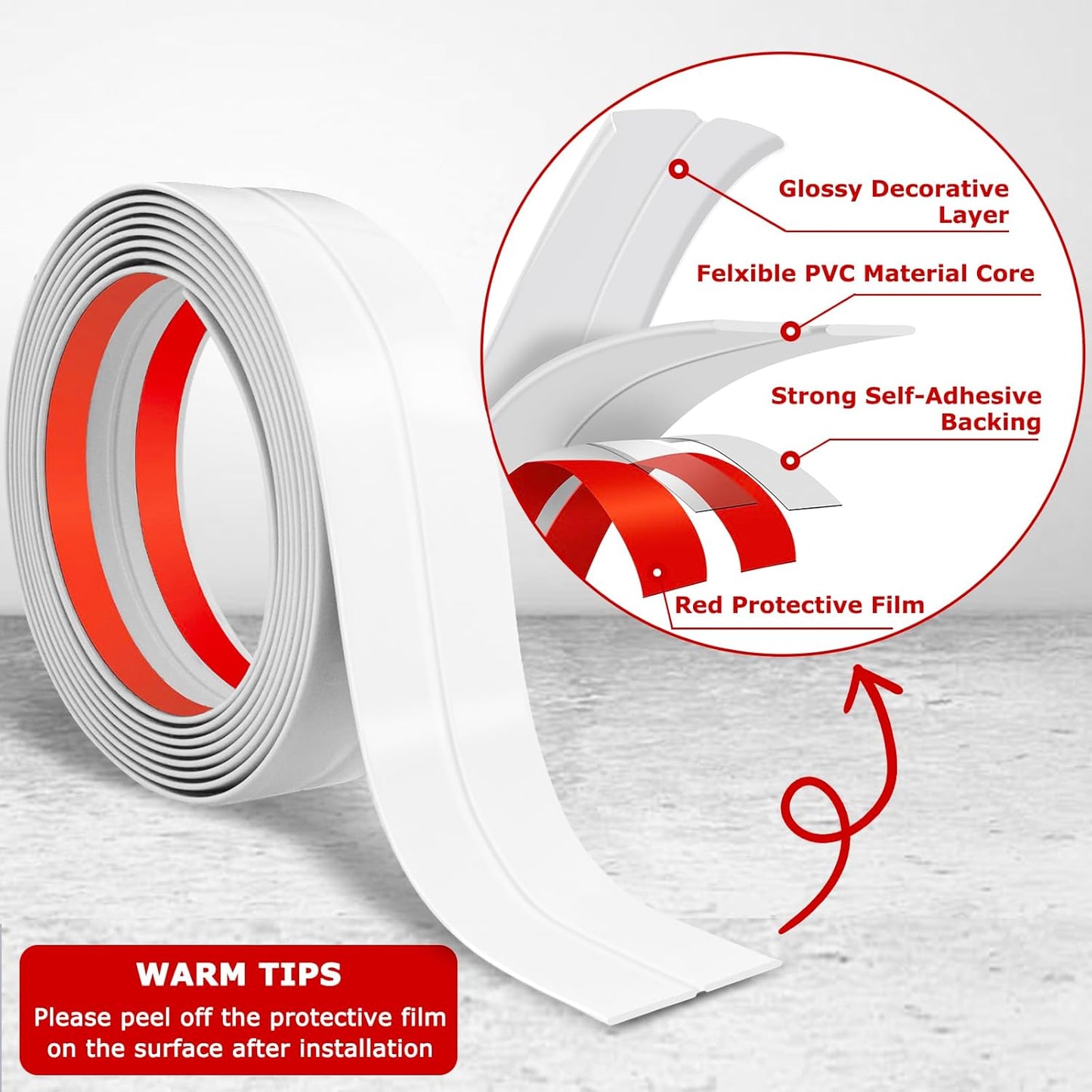 Flexible Wall Corner Protector Moulding Trim Peel and Stick Wall Corner Guards Edge Protector Self Adhesive Molding Trim Strip for Edge Ceiling (White, 1.6 in x 20 Ft)