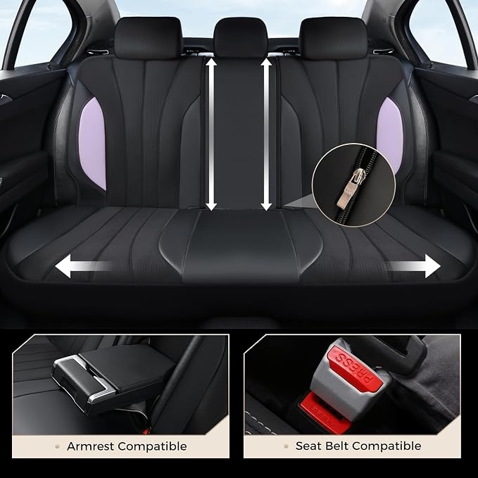 Coverado Car Seat Covers Full Set, Automotive Seat Covers 5-piece, Leather Car Protectors 5 Seats, Purple Auto Seat Covers Spill-Proof Design Universal Fit for SUV, Vans, Sedan, Truck