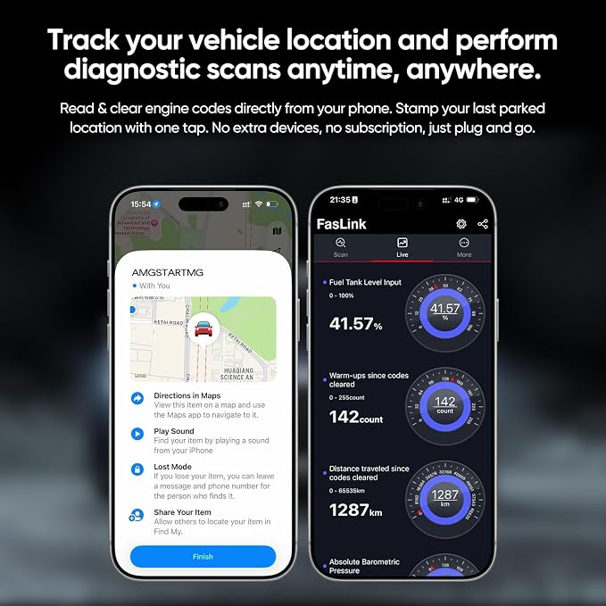 Car Fault Diagnosis&Location 2-in-1/Bluetooth OBD2 Car Scanner & Code Reader with Find M Tracker for iPhone iOS Android - No Monthly Fee, 7000+ Faults for Vehicles 1996 & Newer（Locator for iOS only