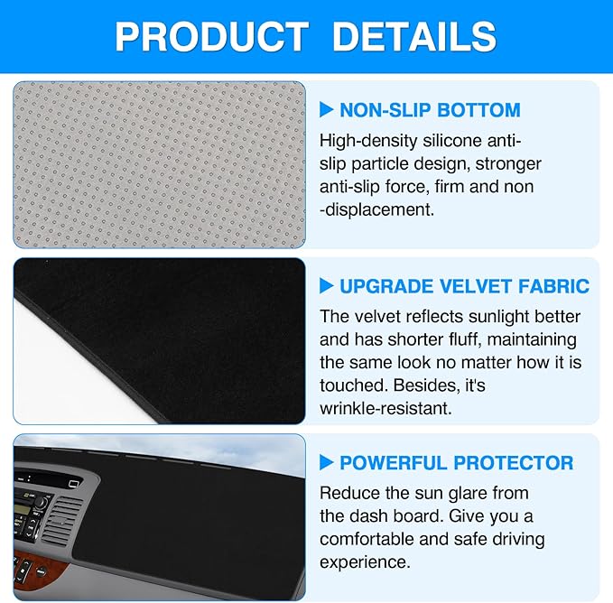 Autorder Dashboard Cover Mat for 2000-2006 Toyota Camry Accessories Dash Cover Upgrade Velvet Dash Mat Sunshade Glare UV Rays Protector
