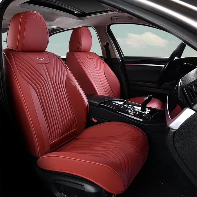 FLORICH Automotive Seat Cover Leather Seat Covers Full Set Front Seat Cover and Back Seat Cover 5 Seats Waterproof Car Seat Cushion Universal Fit for Most Cars Trucks SUV, Red