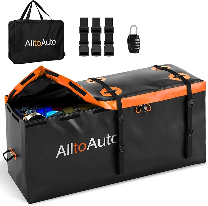 50 CuFt AlltoAuto Waterproof Cargo Bag for Hitch Carrier | 72"x36"x35" Trailer Hitch Cargo Carrier | Weatherproof Truck Bed Storage with Straps, Lock & Carry Case | PVC Vehicle Soft-Shell Carriers