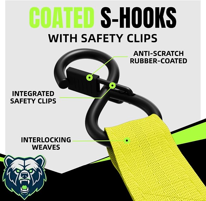 Retractable Ratchet Straps, 4-Pack, 1 Inch x 12 Feet Heavy Duty Tie Downs, 1760lb Break Strength, Self Retracting for Truck, Cargo, Trailer, Motorcycle, ATV, UTV (Yellow, 4pack)