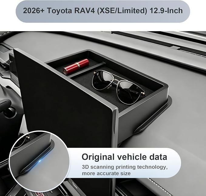 SKTU for 2026 Toyota RAV4 Dashboard Organizer 12.9-Inch for 2026+ Toyota RAV4 (XSE/Limited) Behind Screen Organizer 2026 RAV4 Accessories 2026 RAV4 Dashboard Storage Box (Not Fit 10.5" Screen)