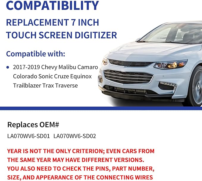 TsuperU 7" Touch Screen Digitizer Replacement for Chevy Malibu Camaro Colorado Sonic Equinox Cruze Trailblazer Trax Traverse 2017-2019 MYLINK Radio Screen, Touchscreen Navigation System LA070WV6-SD01