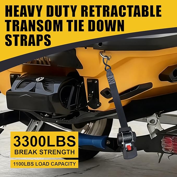 Ayaport Retractable Transom Tie Down Straps 2in X 8ft Boat Tie Down Straps to Trailer- 3300lbs Break Strength, Heavy Duty Bolt-on Ratchet Straps for Cargo, Boat, Motorcycles, ATV, 2pk