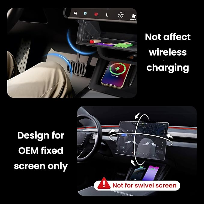 for Tesla Model Y Juniper & Model Y L Under Screen Storage Organizer 2025-2026/Model 3 Highland 2024-2026, Hideable Center Console Organizer Tray for Model Y Juniper Accessories, Black