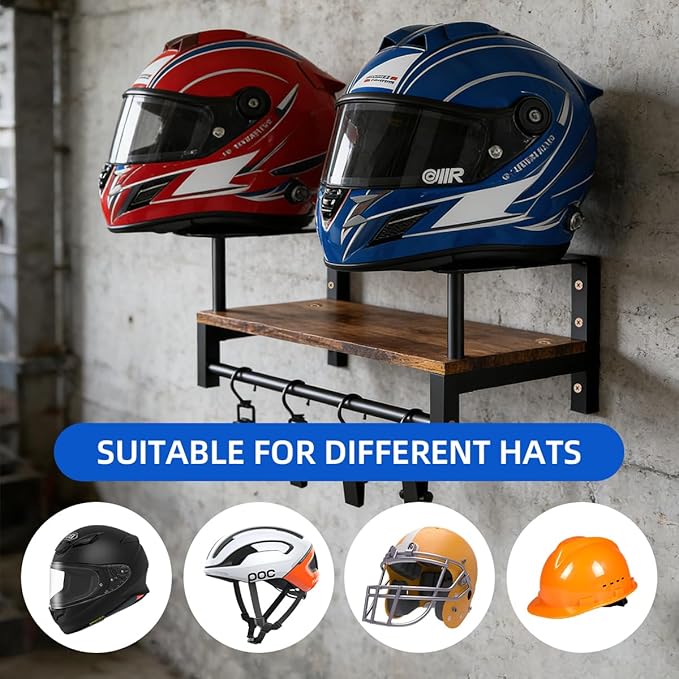 Helmet Holder Wall Mount,Motorcycle Helmet Holder with 4 Hook Clips,Motorcycle Accessories for Gear Storage