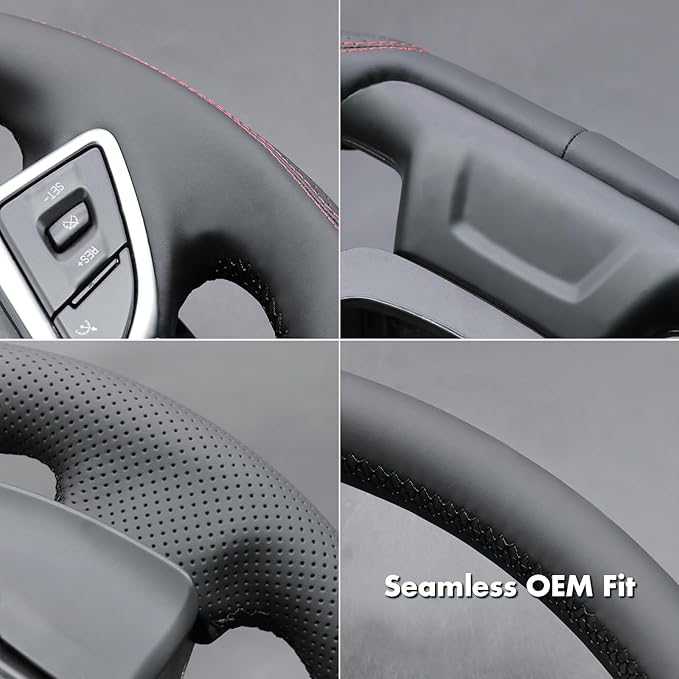 MEWANT Hand Stitch Steering Wheel Cover for Chevy Camaro 2016-2025 Custom Black Genuine Leather Interior DIY Wrap Restoration Kit Anti-Slip Breathable Protector