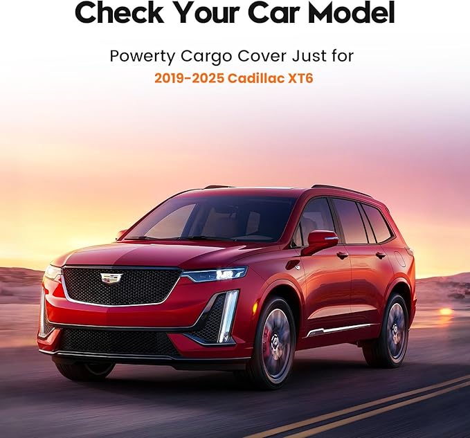 Powerty Cargo Cover for 2019-2024 2025 Cadillac XT6 Trunk Cover Retractable Trunk Shielding Shade XT6 Accessories Cargo Luggage Cover Black