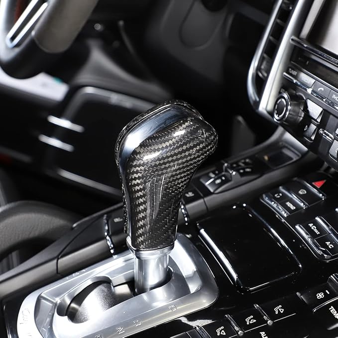 Real Carbon Fiber Source Manufacturer Automotive Interior Accessories Center Console Gear Shift Knob Decorative Protective Cover for Porsche 2011-2017 Cayenne (Black Carbon Fiber)
