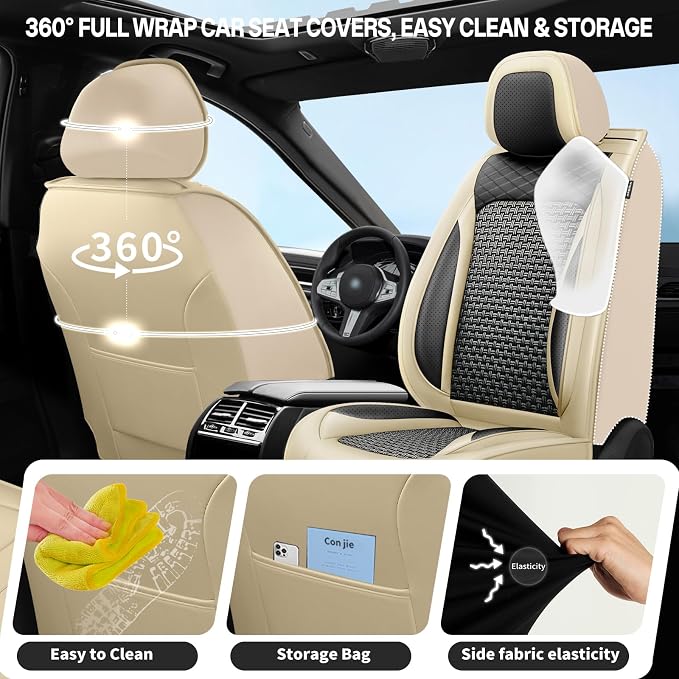 Fit Sorento Ice Silk Cooling Car Seat Covers for KIA Sorento 2007-2025 2026, Breathable Seat Protector, Anti-Slip & Scratch-Resistant，Sweatproof Auto Cushion Covers（Full Set 5 Seats, Beige）