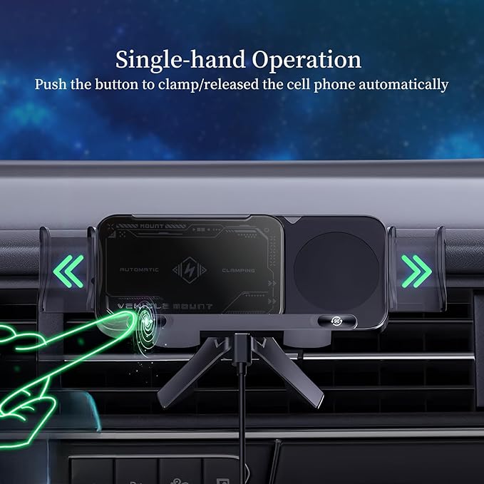 Wireless Car Charge, 2 in 1 Auto Rotating Car Phone Holder, 15 Watt Dual Coil Wireless Fast Charging Phone Mount for Samsung Galaxy Z Fold 7/6/5/4/3/2 and Small ipad and iPhone
