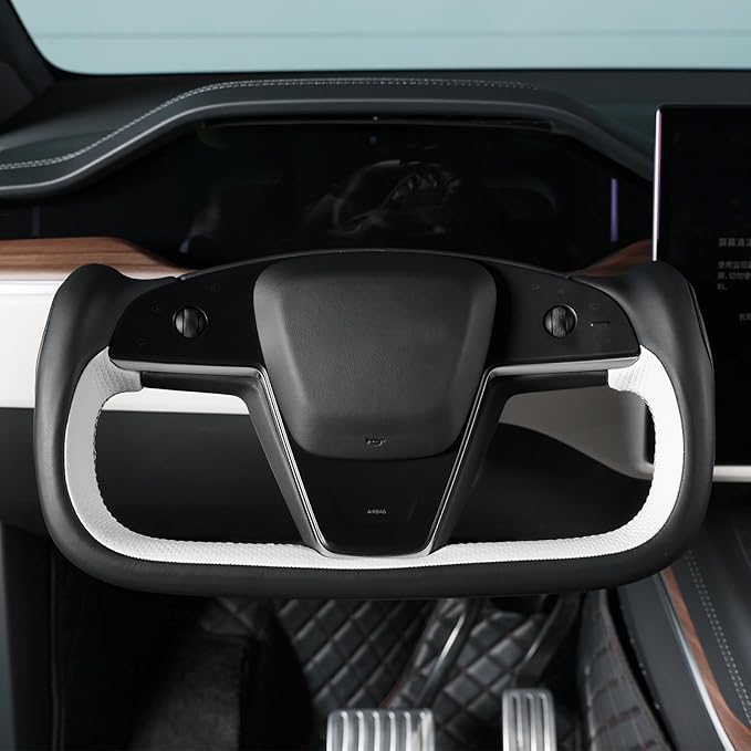 MEWANT Hand Stitched Tesla Model S Yoke Real Leather Steering Wheel Cover Wrap for Tesla Model S 2021-2023 / Model X 2021-2023 Tesla Yoke Steering Wheel Accessories(3D Style)