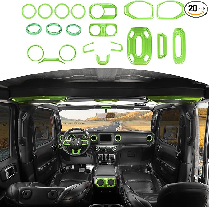 RT-TCZ for Jeep JL Green Interior Trim Cover Kit for Jeep Wrangler JL JLU 2018-2023 AC Vent Trim Rings Green Interior Accessories 20pcs