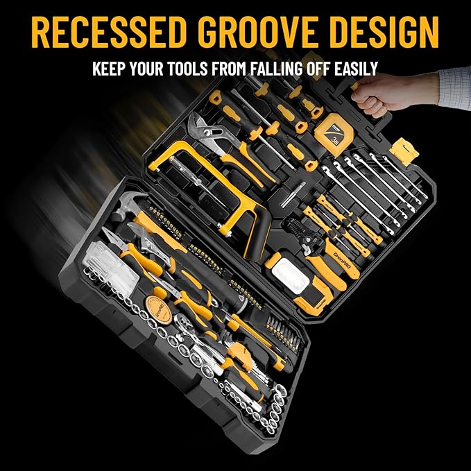 GRENPRO 218 Piece Tool Kit for Home, Tool Box with General Household Hand Tools Set, Herramientas with Screwdrivers, Wrenches, Hammer, Bow Saw, Folding Work Lamp, Electric Pen and Other Basic Tool Kit