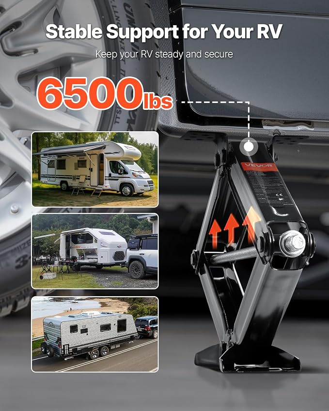 VEVOR 6500 lbs RV Scissor Jacks, 4-23.4 in RV Stabilizer Leveling Scissor Jacks, Set of 4, Heavy Duty Stabilizer Jack with Crank Handle, Socket and Bubble Levels, Not Easily Bent or Deformed