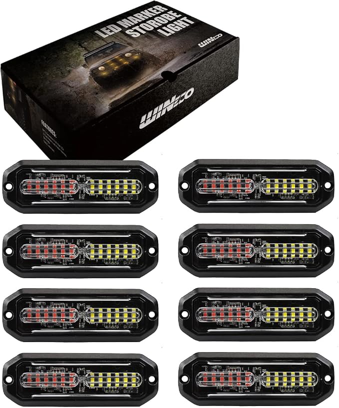 WINECO Amber White led strobe lights for trucks Emergency Strobe Lights Kits for construction Vehicles LED Surface Mount Grill Grille Light Flashing Warning lights With Digital Controller 12 LED