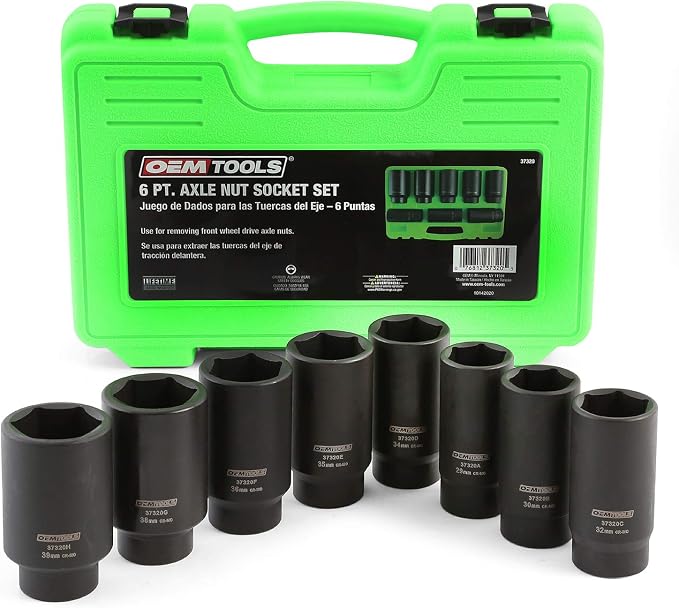 OEMTOOLS 37320 Axle Nut Socket Set, 6-Pt 1/2 Impact Socket Set, 8Pc Metric 1/2 Socket Set, Impact Socket Set 1/2 Drive for Axle Nuts, Impact Sockets 29mm to 39mm, Socket Sets Storage Case