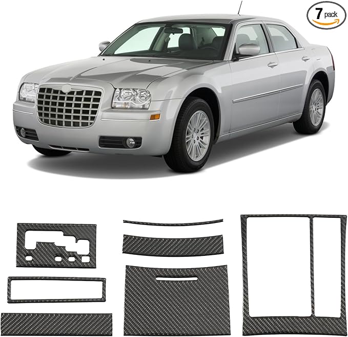 Real Carbon Fiber Gear Shift Panel Trim Cup Holder Panel Trim Compatible with Chrysler 300 2005-2007, Interior Decor Sticker Accessories