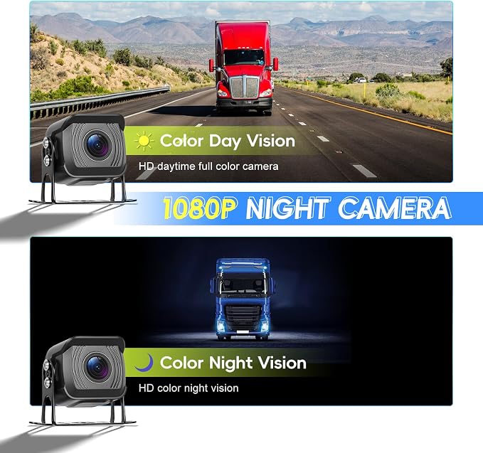 4 Cameras Wired Backup Camera System with 10.1Inch IPS Monitor for Truck RV Trailer Bus, Rear View Camera, with Side Front View Camera, 4 Split Screen, Super Waterproof, Night Vision, AHD1080P