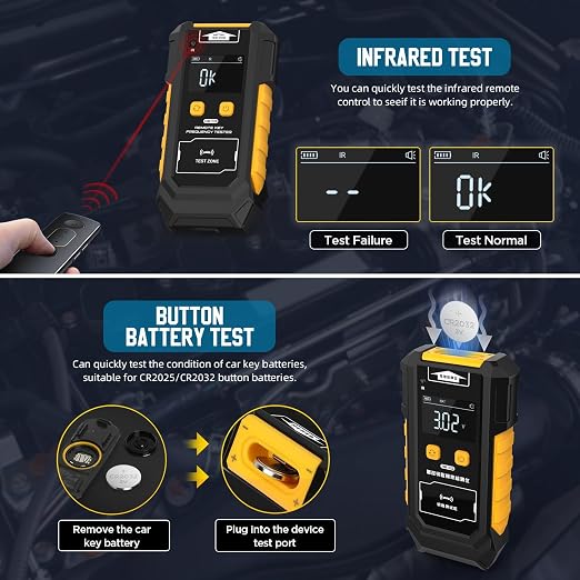 3-in-1 Universal Remote Key Tester with HD Display - Infrared Signal Testing, Key Frequency Detection & Button Battery Voltage Check, 315/433/868/902MHz, 2 Power Supply Methods with Bracket