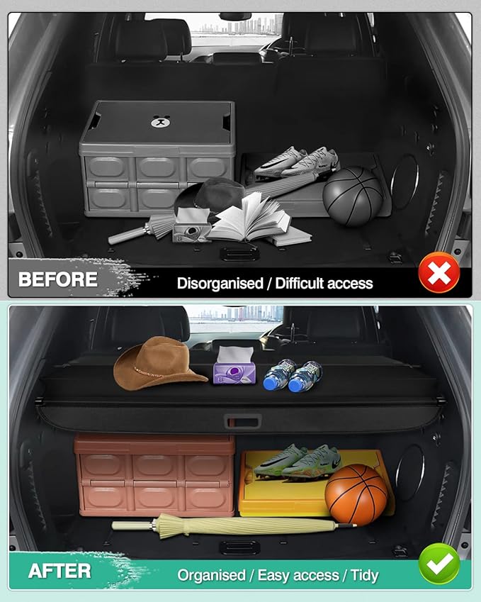 Powerty Cargo Cover for 2014 2015 2016 2017 2018 Jeep Cherokee Accessories Trunk Cover Retractable Trunk Shielding Shade Cargo Luggage Cover No Gap (Not for Jeep Grand Cherokee or Latitude)