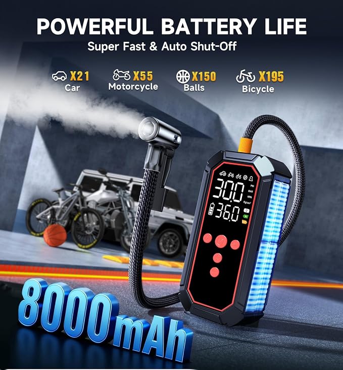 Portable Jump Starter with Air Compressor - 4000A Winter Car Battery Booster for SUVs & Trucks, Road Trip Essential with Tire Inflator & Power Bank for Interstate Travel