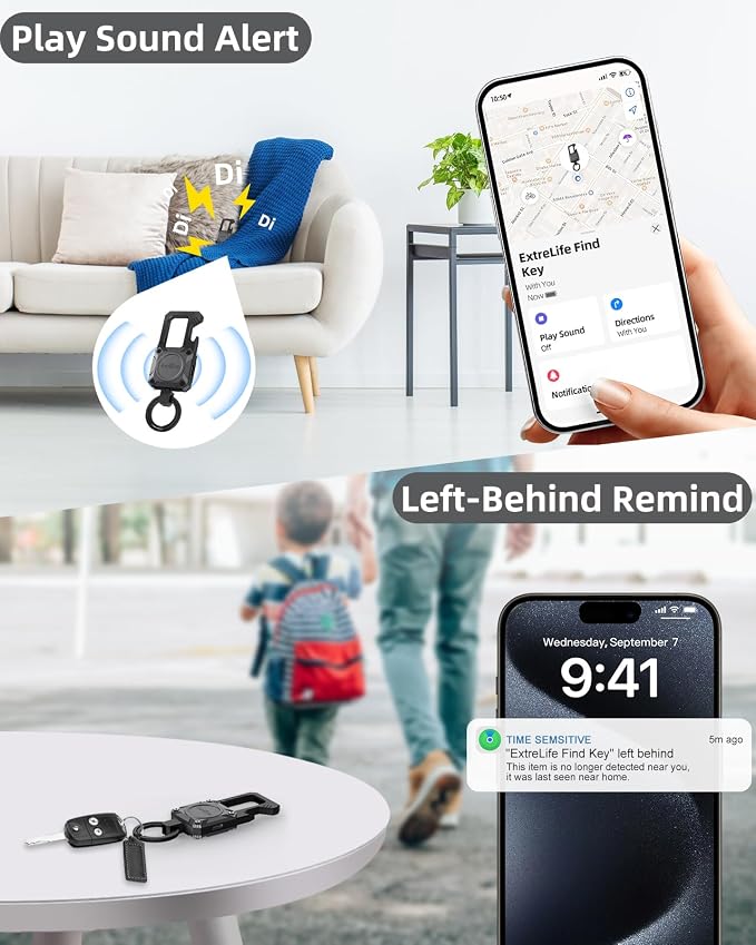 ExtreLife Keychain, Works with Apple Find My, Bottle Opener, Carabiner Car Key Chains with Gps Tracker