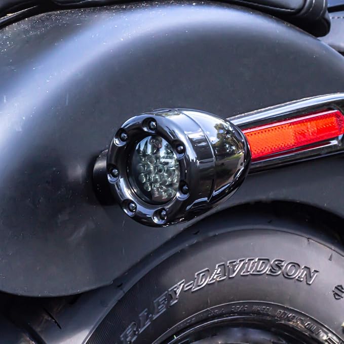 Eagle Lights 2 Inch Bullet Rear Infinity Beam LED Turn Signals and Brake Lights with LED Ring Covers for Harley Davidson - Black / 1157 Base