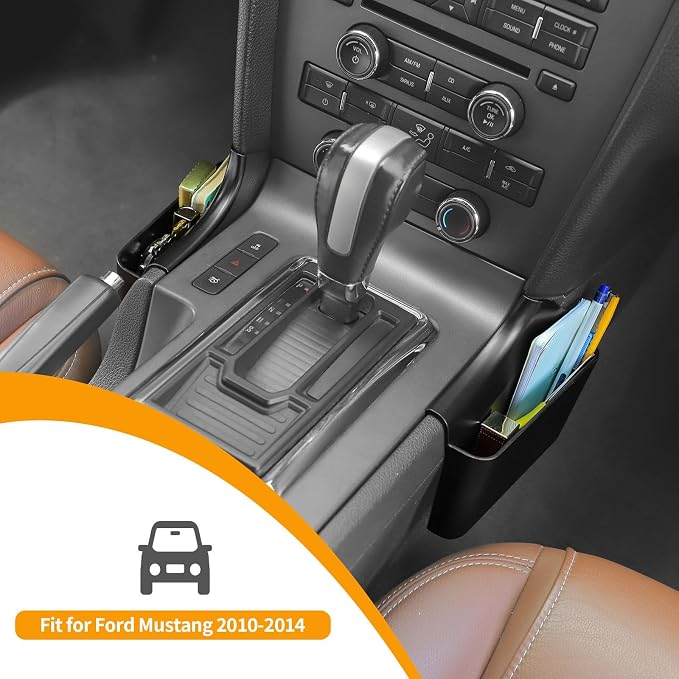Hoolcar Gear Shift Storage Box Center Console Organizer Tray Console Side Pocket Organizer Compatible with Ford Mustang 2010-2014, Black, Interior Accessories