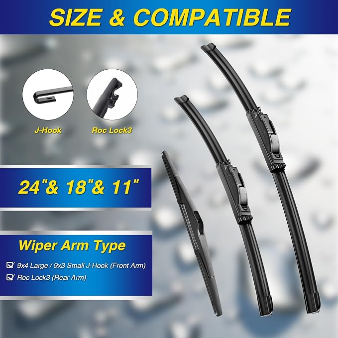 5 PLUS Silicone Windshield Wipers Replacement for 2024-2021 Kia Seltos Wiper Blades(3 PCS),Water Repellent Automotive Replacement Windshield Wiper Blades for My Car -24"/18"/11"