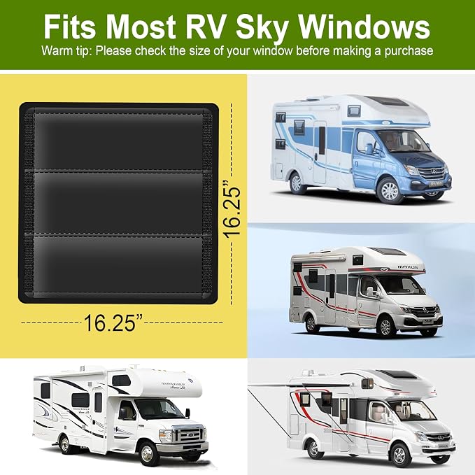 RV Skylight Cover, Vent Cover for Roof16 ¼ (L) x 16 ¼" (W), RV Window Blackout with UV Protection and Foldable Magnet Design, Waterproof Fabric, Reflective