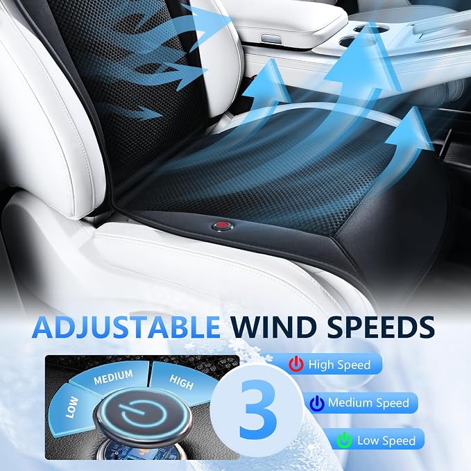 Cooling Seat Covers with 8 Powerful Turbo Fans, Ventilated Car Seat Cushion 3-Speed Adjustable, Breathable Summer Cooling Pad for Car SUV Truck Van, Universal 12V-24V Fit for Driver & Passenger Seats