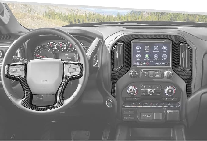 Jimen Fit for Chevy Silverado 2019-2021, 2PCS Center Console Navigation Screen Panel Cover Trim